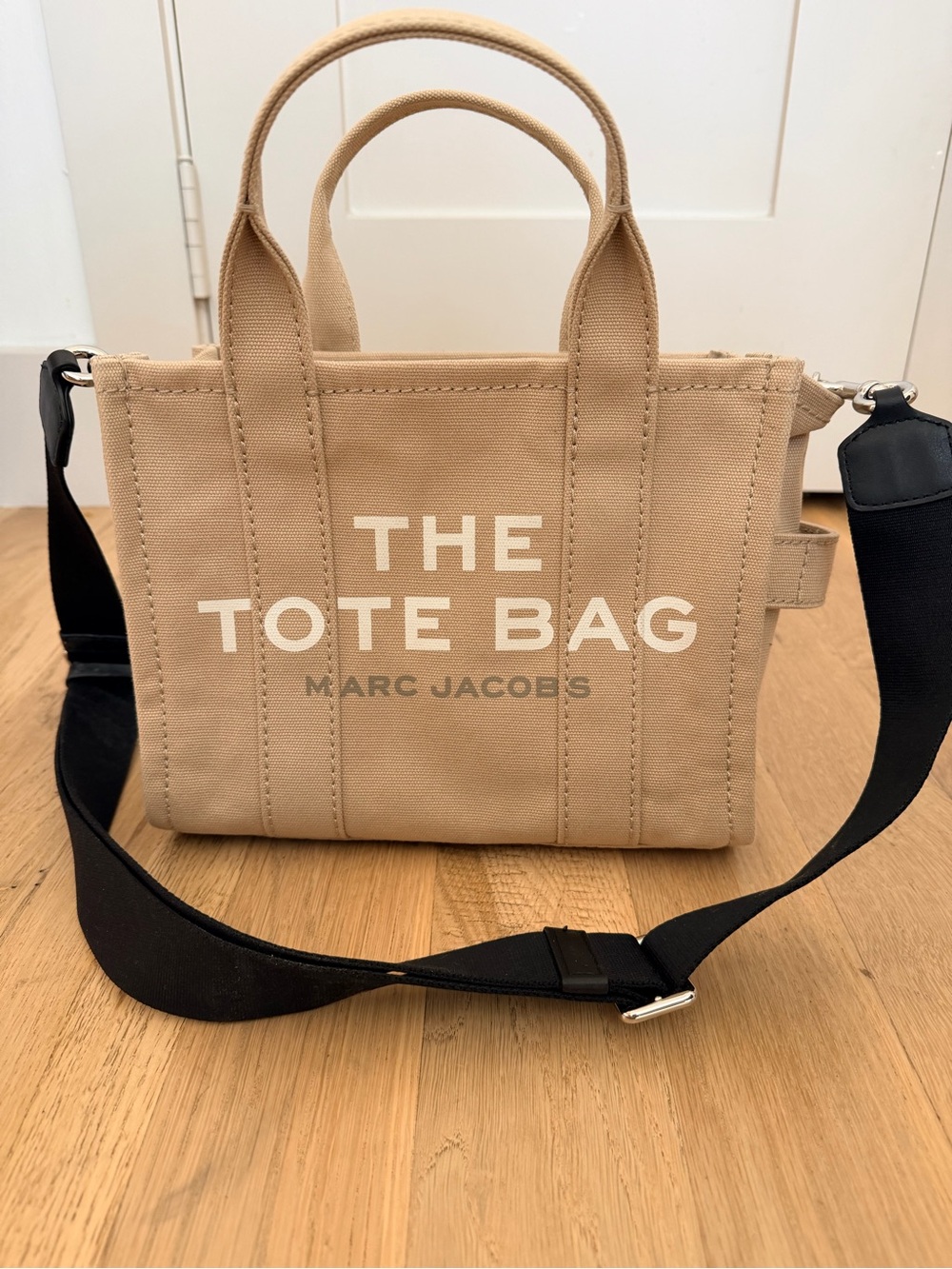 Marc Jacobs Beige Canvas 'The Tote Bag' Mini Tote with Black Strap